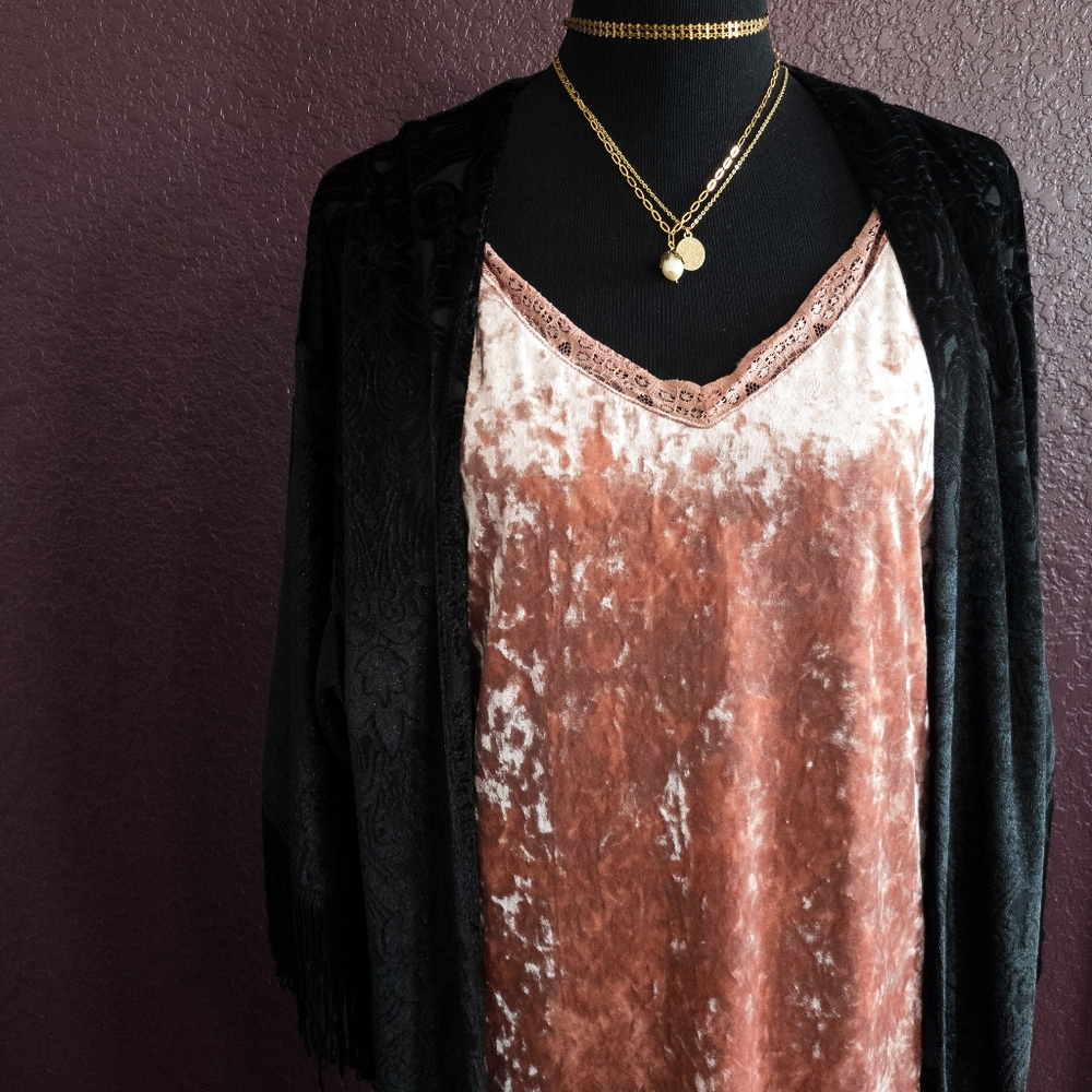 Black Velvet Burnout Kimono Duster Jacket